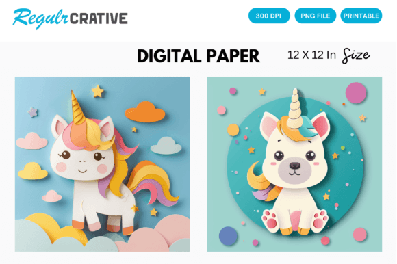 Download Cute Unicorn Dog Face PNG Digital Paper - Premium Resources