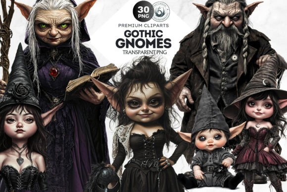 Download 30 Gothic Gnome Clipart Set Bundle - Gnome clipart Collection
