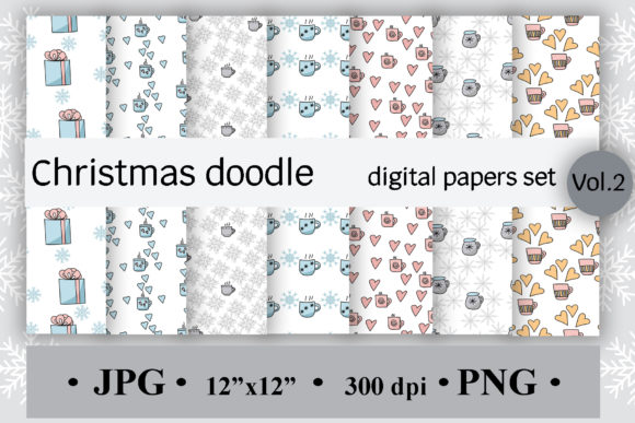 Download Christmas Doodle Digital Paper - Set of 7 - Doodle digital paper Collection