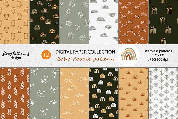 Download Boho Doodle Digital Paper Set - Doodle digital paper Collection
