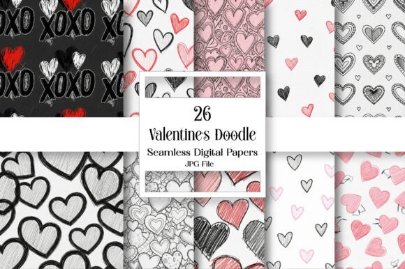 Download Valentine's Doodle Digital Paper Pack - Doodle digital paper Collection