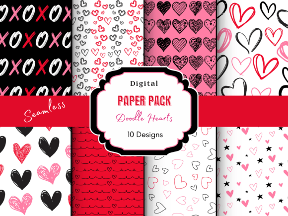 Download Valentine's Doodle Digital Paper Pack - Doodle digital paper Collection
