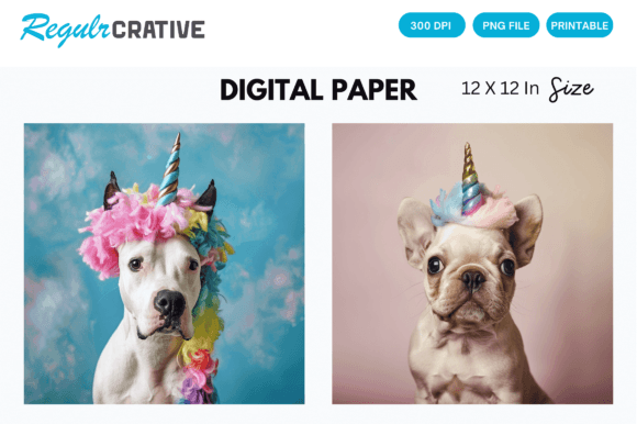 Download Cute Unicorn Dog Face PNG Digital Paper - Premium Resources