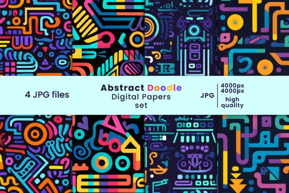 Download Abstract Doodle Digital Paper Set - Doodle digital paper Collection