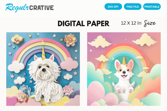 Download Cute Unicorn Dog Face PNG Digital Paper - Premium Resources
