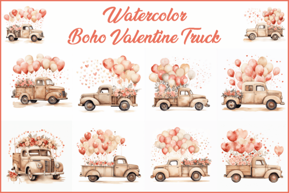 Download 10 Watercolor Boho Valentine Truck JPG - Jpg Collection