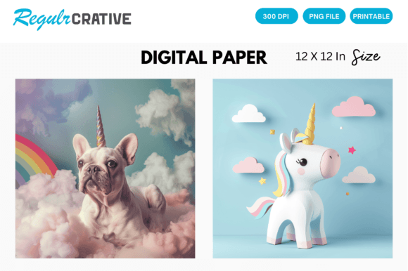 Download Cute Unicorn Dog Face PNG Digital Paper - Premium Resources