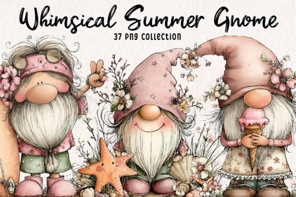 Download Whimsical Summer Gnome Clipart Bundle - Gnome clipart Collection
